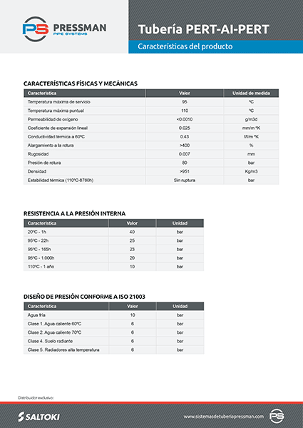 Ficha tecnica Tubo Multicapa PERT AI PERT Pressman
