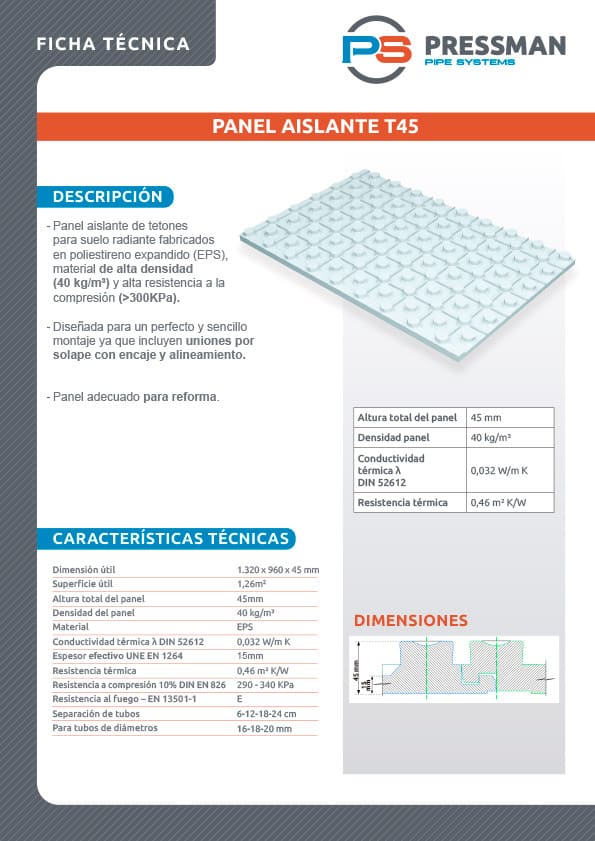 Ficha Tecnica T45 Pressman UNE EN 1264 22