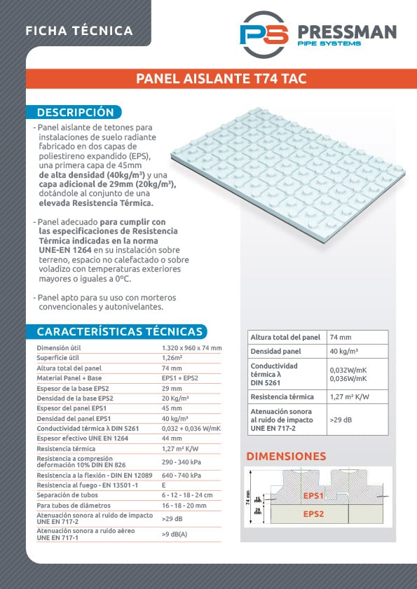 Ficha Tecnica T74 TAC Pressman UNE EN 1264 22 1