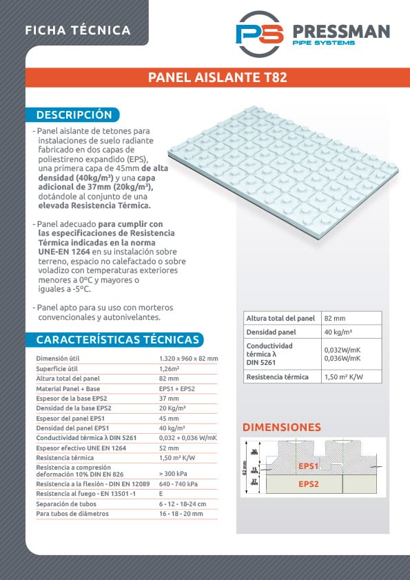Ficha Tecnica T82 Pressman UNE EN 1264 22
