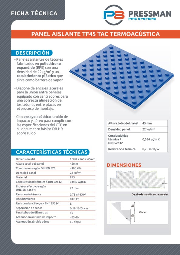 Ficha Tecnica TF45 TAC Pressman UNE EN 1264 22