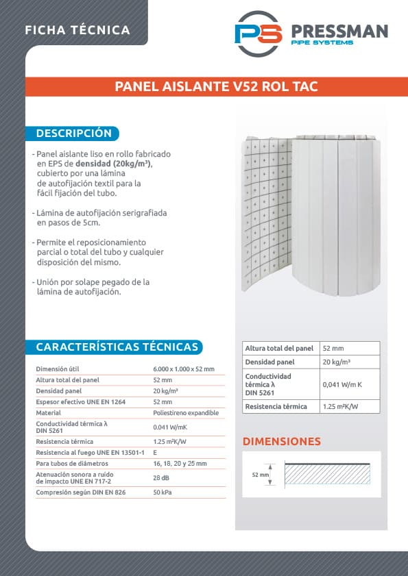 Ficha Tecnica V52 ROL TAC Pressman UNE EN 1264 2022