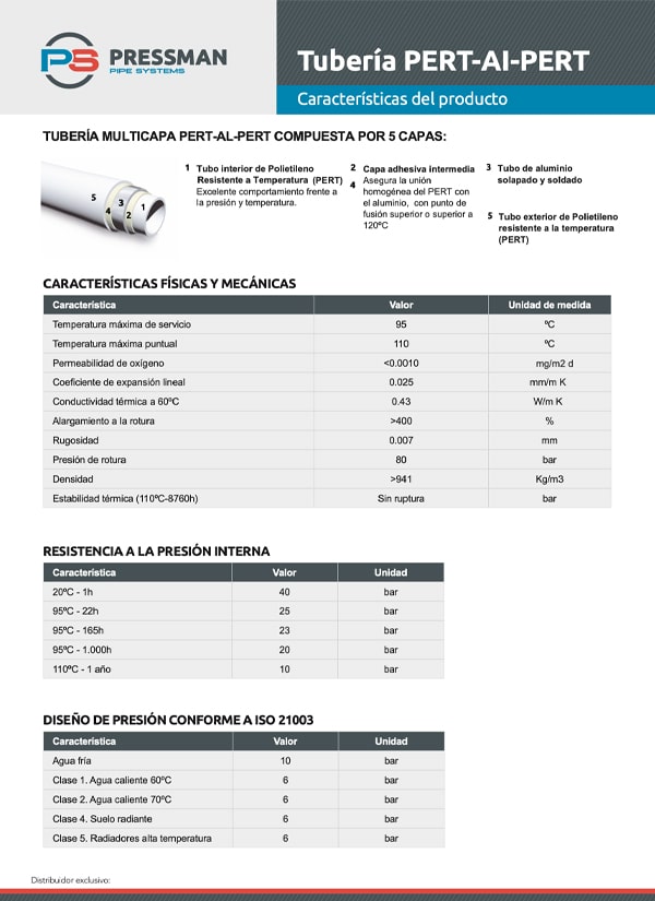 miniatura Ficha Técnica Tubo Multicapa PERT AI PERT Pressman